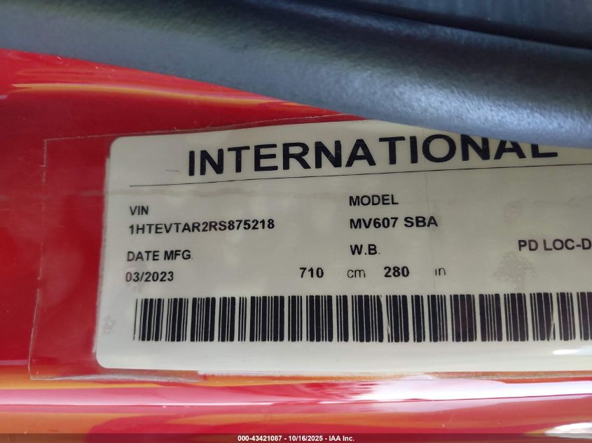 2024 International Mv VIN: 1HTEVTAR2RS875218 Lot: 43421087