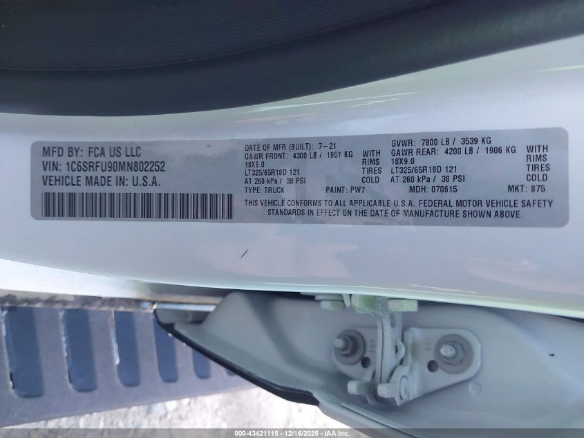 2021 Ram 1500 - 1C6SRFU90MN802252