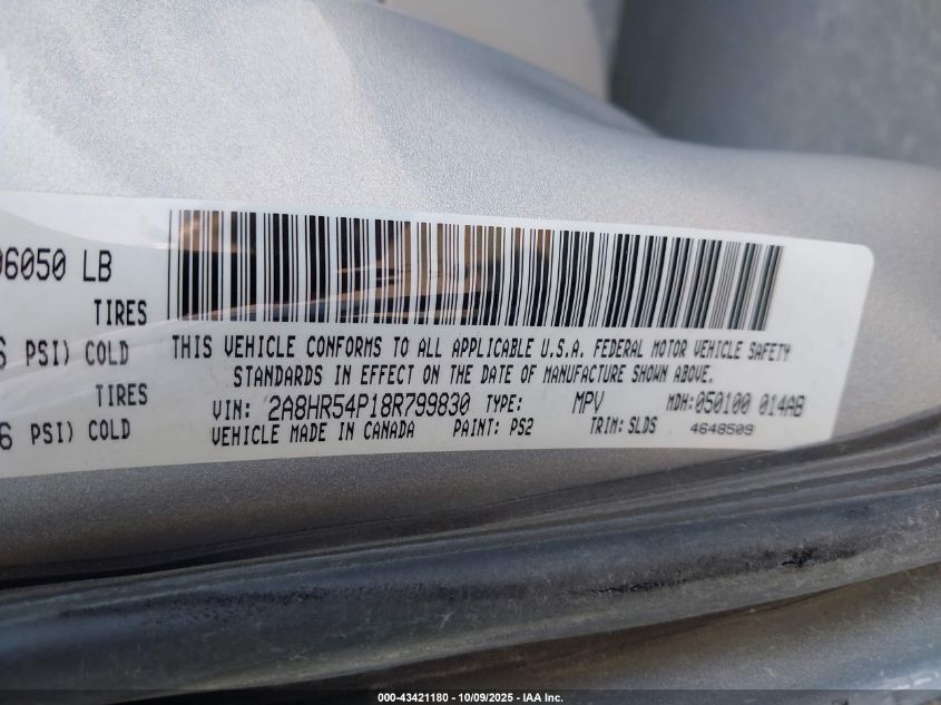 2008 Chrysler Town & Country Touring VIN: 2A8HR54P18R799830 Lot: 43421180