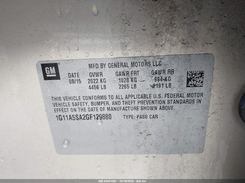 2016 CHEVROLET MALIBU LIMITED 1FL 1G11A5SA2GF129880