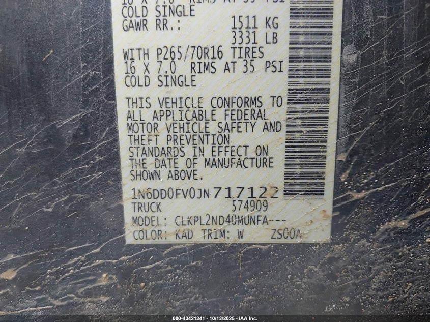 1N6DD0FV0JN717122 2018 NISSAN NAVARA (FRONTIER) photo no. 9