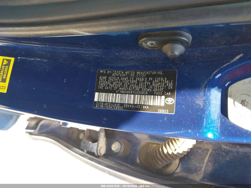 2007 Toyota Camry Se V6 VIN: 4T1BK46K67U029908 Lot: 43421528