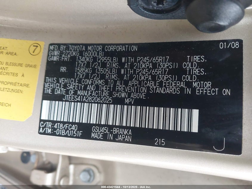 JTEES41A282062025 2008 TOYOTA HIGHLANDER photo no. 9