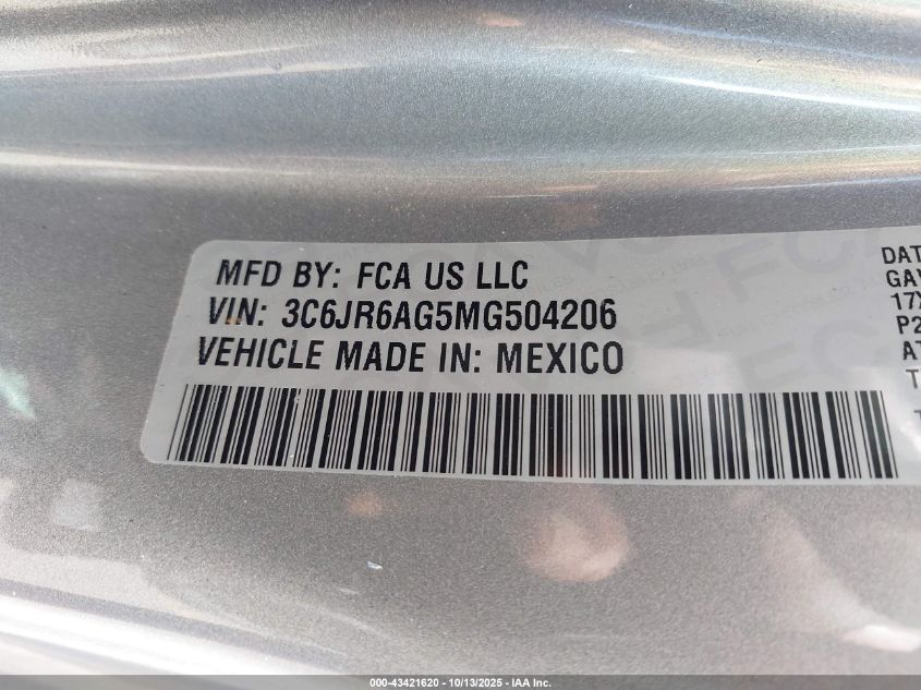 2021 Ram 1500 Classic Express 4X2 6'4 Box VIN: 3C6JR6AG5MG504206 Lot: 43421620