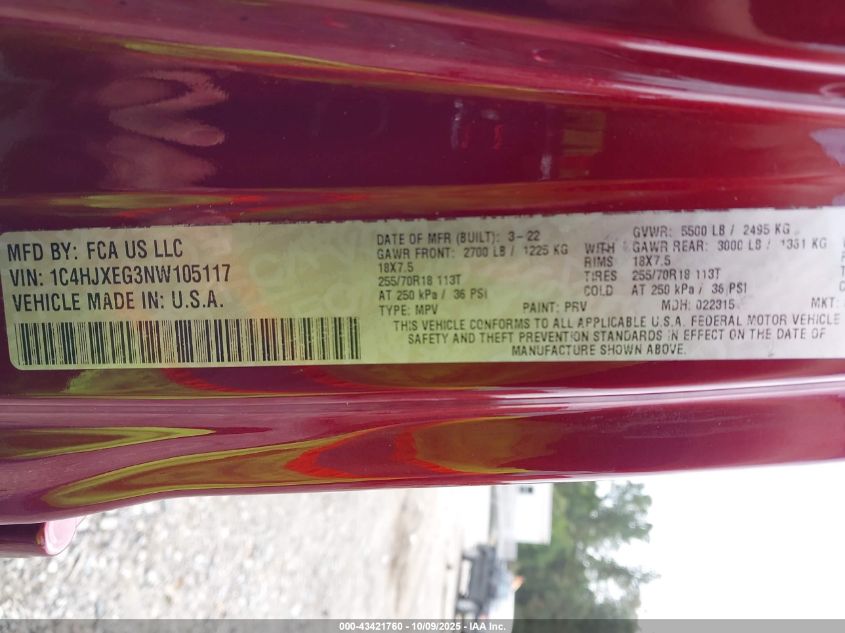 2022 Jeep Wrangler Unlimited Sahara 4X4 VIN: 1C4HJXEG3NW105117 Lot: 43421760