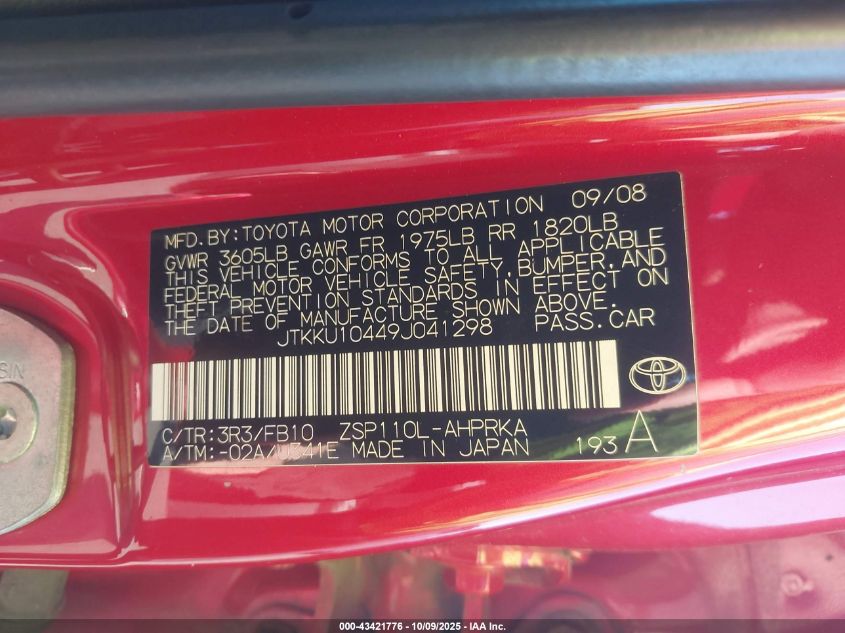 2009 Scion Xd VIN: JTKKU10449J041298 Lot: 43421776