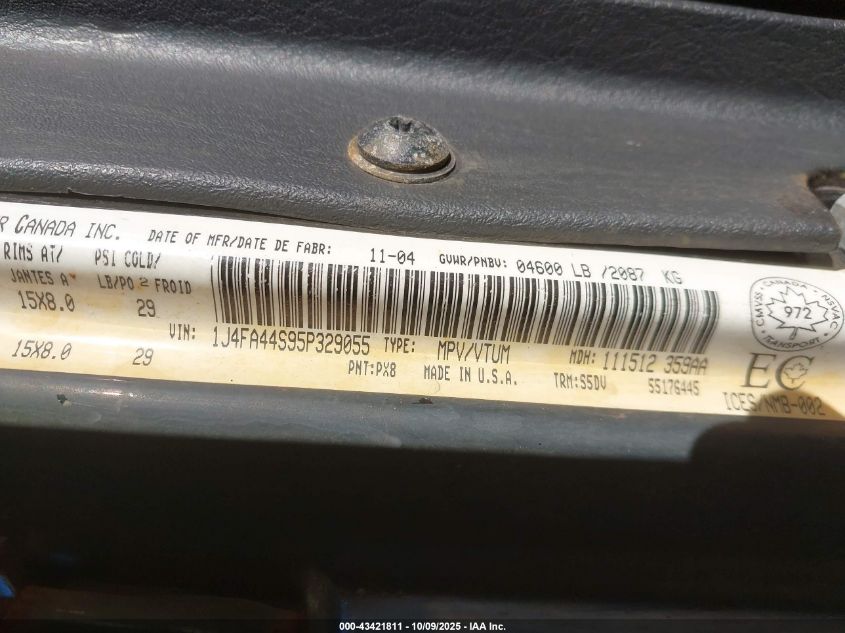 2005 Jeep Tj Unlimited VIN: 1J4FA44S95P329055 Lot: 43421811