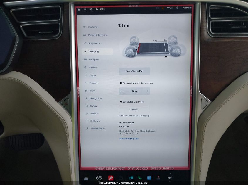 2018 Tesla Model S 100D/75D/P100D VIN: 5YJSA1E25JF244607 Lot: 43421873