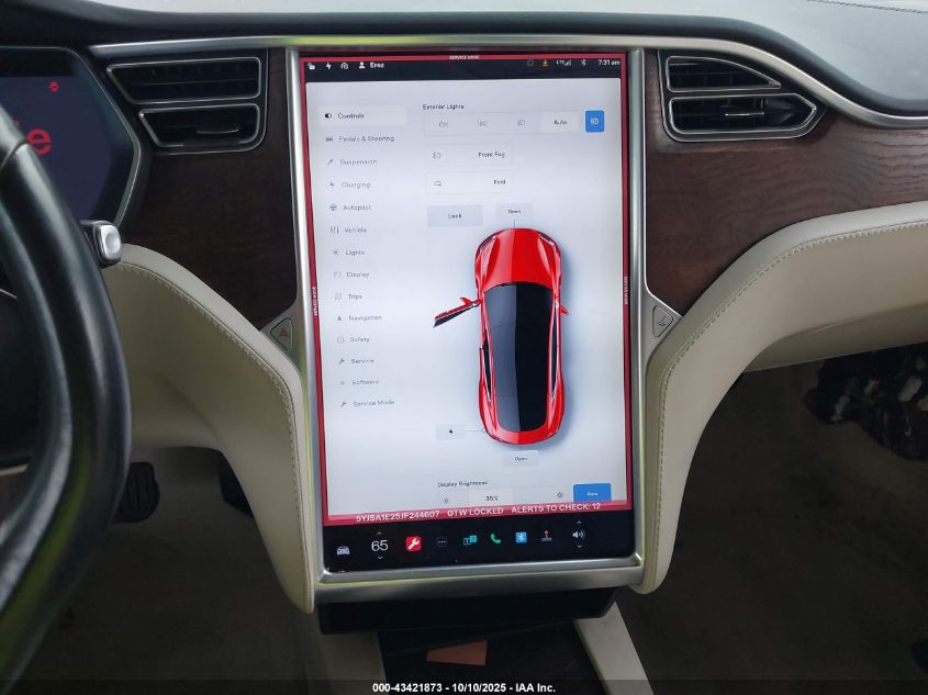 2018 Tesla Model S 100D/75D/P100D VIN: 5YJSA1E25JF244607 Lot: 43421873