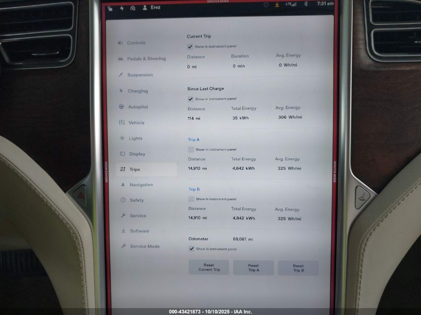 2018 Tesla Model S 100D/75D/P100D VIN: 5YJSA1E25JF244607 Lot: 43421873