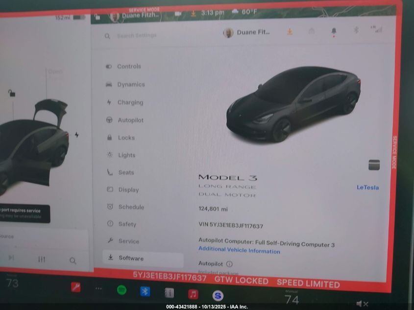 2018 Tesla Model 3 Long Range/Performance VIN: 5YJ3E1EB3JF117637 Lot: 43421888