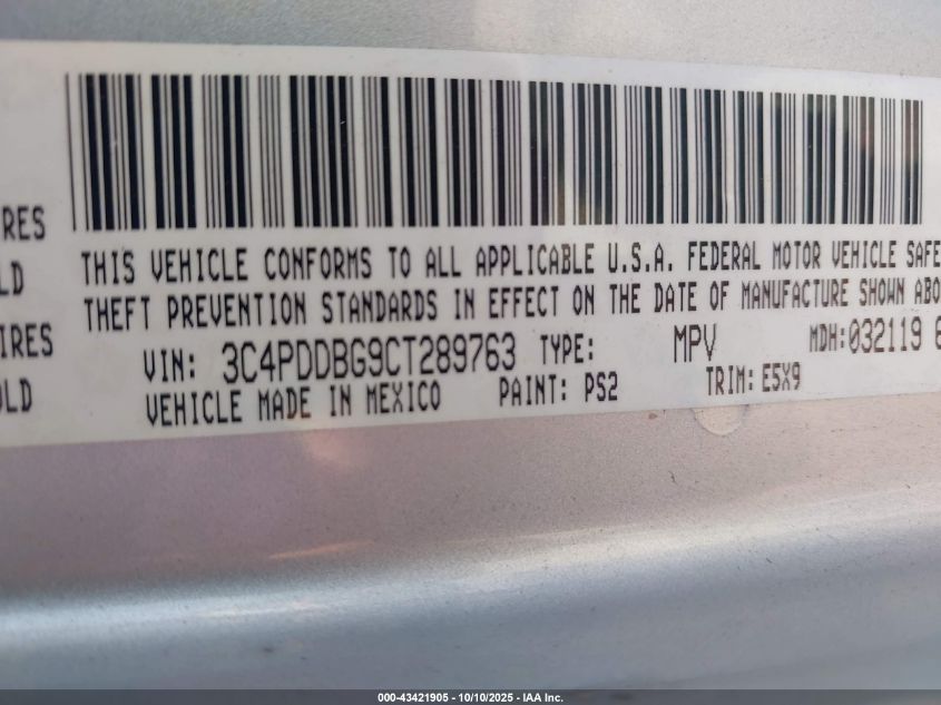 2012 Dodge Journey Sxt VIN: 3C4PDDBG9CT289763 Lot: 43421905