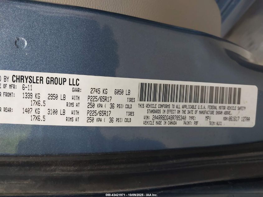 2011 Chrysler Town & Country Touring-L VIN: 2A4RR8DG4BR785340 Lot: 43421971