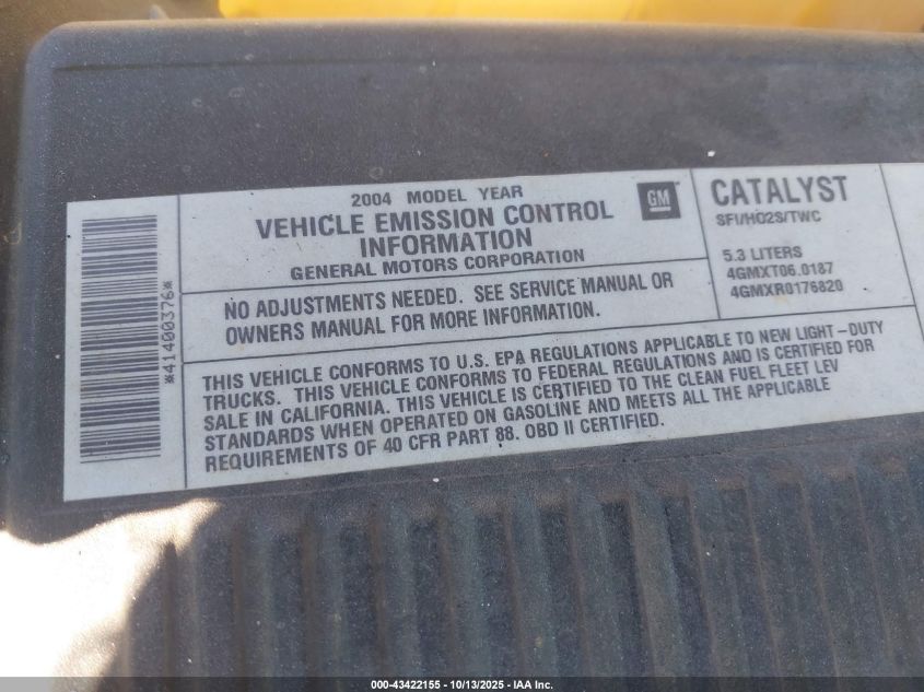 2004 GMC Sierra 1500 Sle VIN: 2GTEK13T841400376 Lot: 43422155