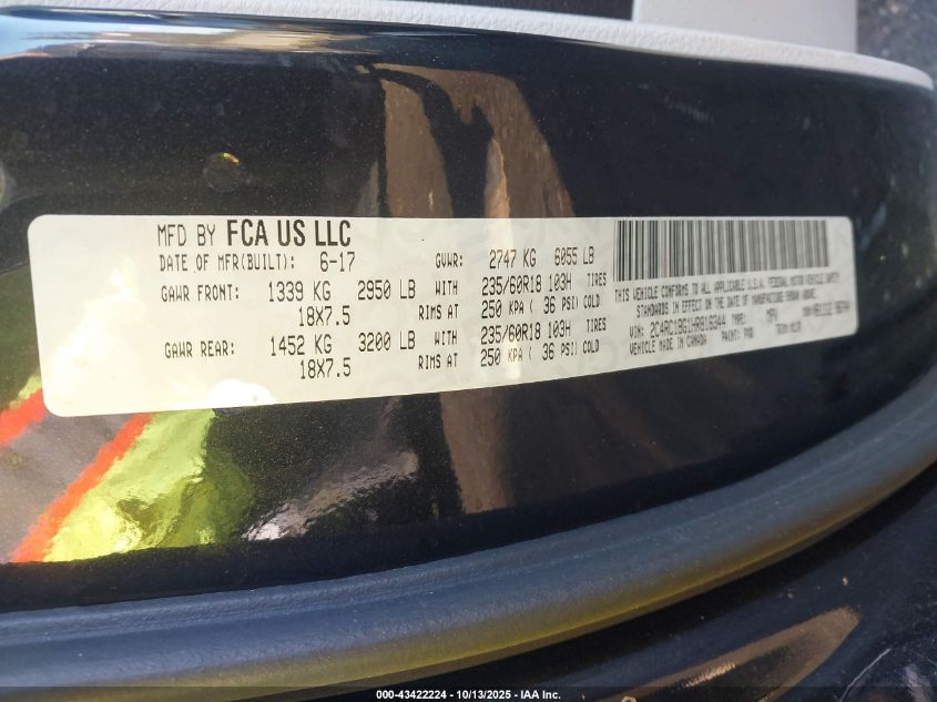 2017 Chrysler Pacifica Touring-L VIN: 2C4RC1BG1HR816344 Lot: 43422224