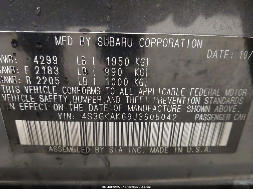 2018 Subaru Impreza 2.0I Sport VIN: 4S3GKAK69J3606042 Lot: 43422327