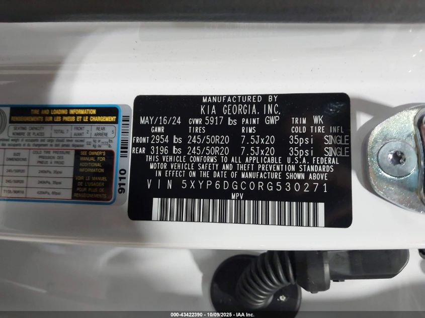 2024 Kia Telluride S VIN: 5XYP6DGC0RG530271 Lot: 43422390