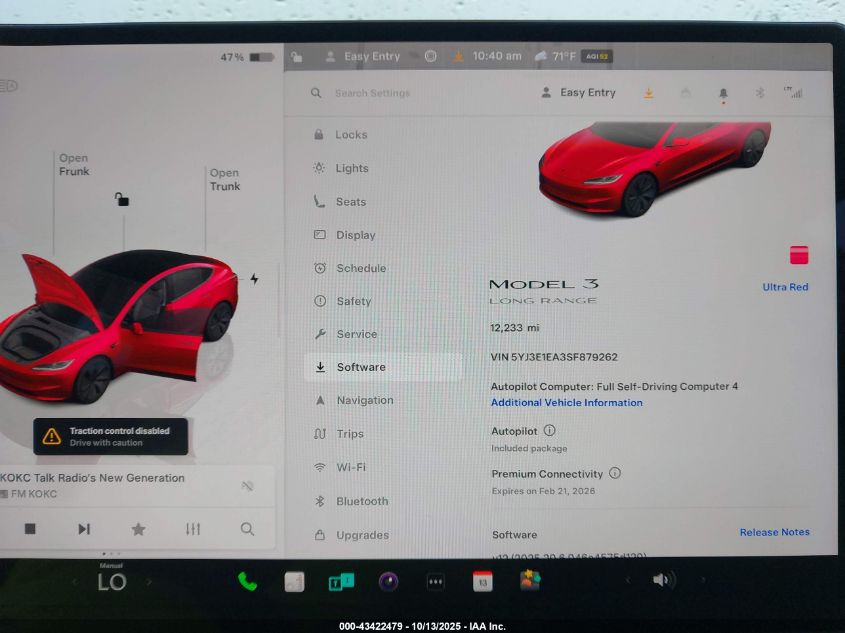 2025 Tesla Model 3 Long Range Rear-Wheel Drive VIN: 5YJ3E1EA3SF879262 Lot: 43422479