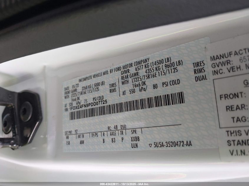 2023 Ford E-450 Cutaway VIN: 1FDXE4FN9PDD07725 Lot: 43422611