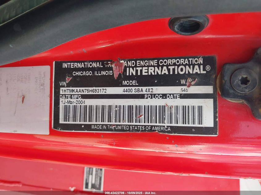 2005 International 4000 4400 VIN: 1HTMKAAN75H693172 Lot: 43422706