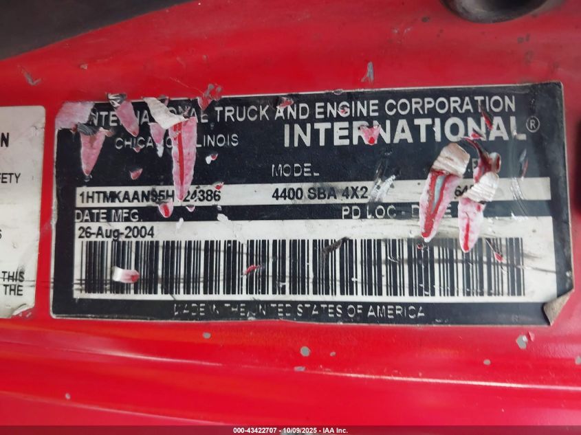 2005 International 4000 4400 VIN: 1HTMKAAN95H124386 Lot: 43422707
