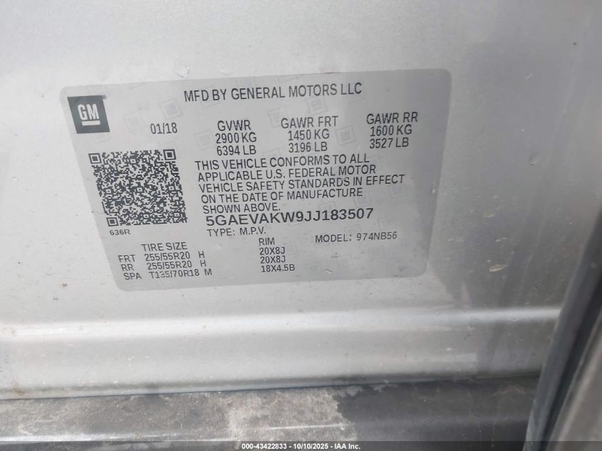 2018 Buick Enclave Essence VIN: 5GAEVAKW9JJ183507 Lot: 43422833