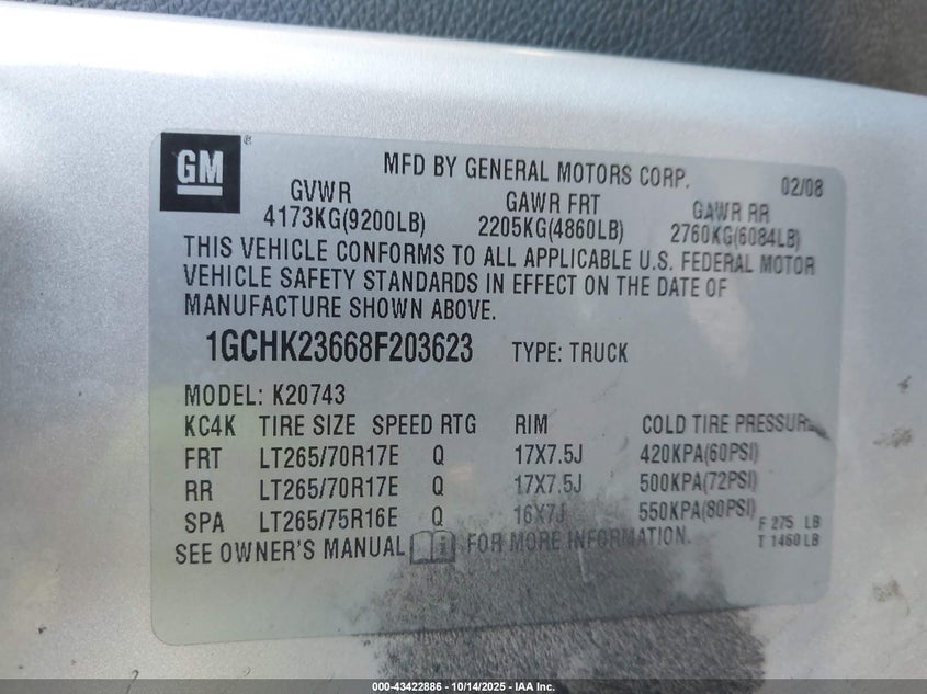 1GCHK23668F203623 2008 CHEVROLET SILVERADO photo no. 9