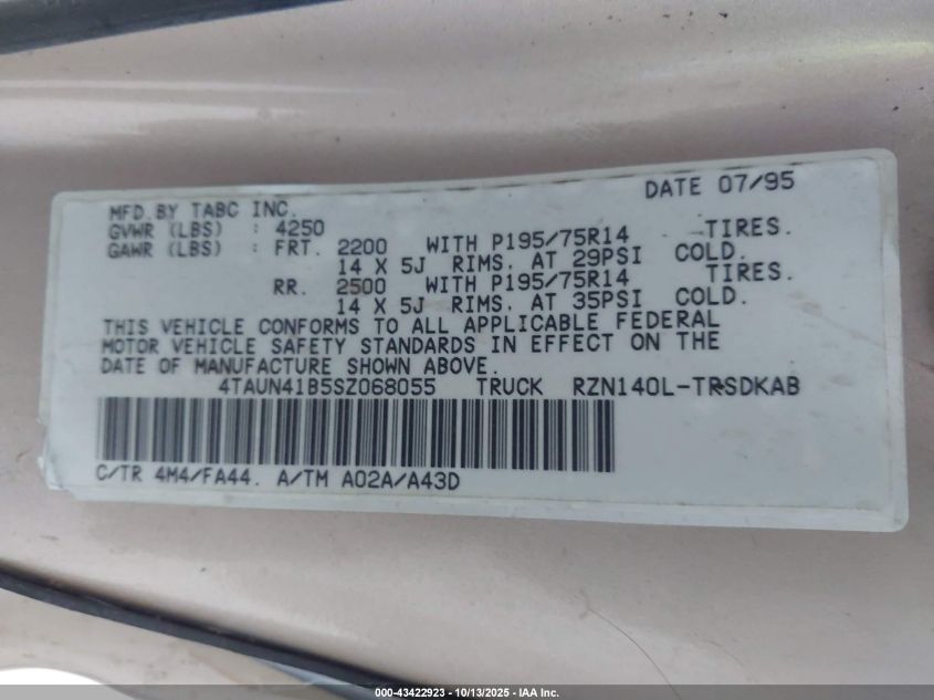 1995 Toyota Tacoma VIN: 4TAUN41B5SZ068055 Lot: 43422923