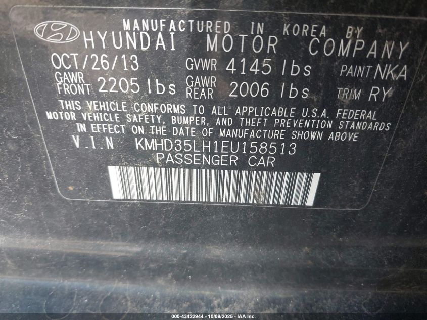 2014 Hyundai Elantra Gt VIN: KMHD35LH1EU158513 Lot: 43422944