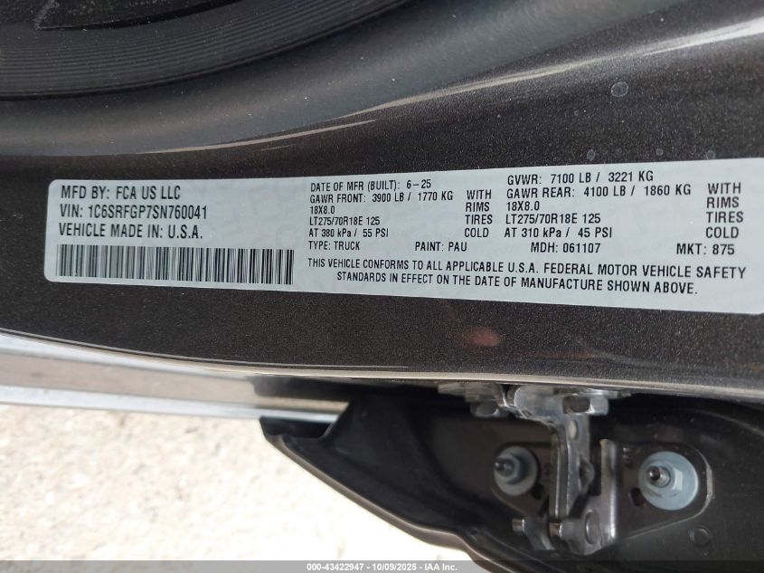 2025 Ram 1500 Warlock 4X4 5'7 Box VIN: 1C6SRFGP7SN760041 Lot: 43422947