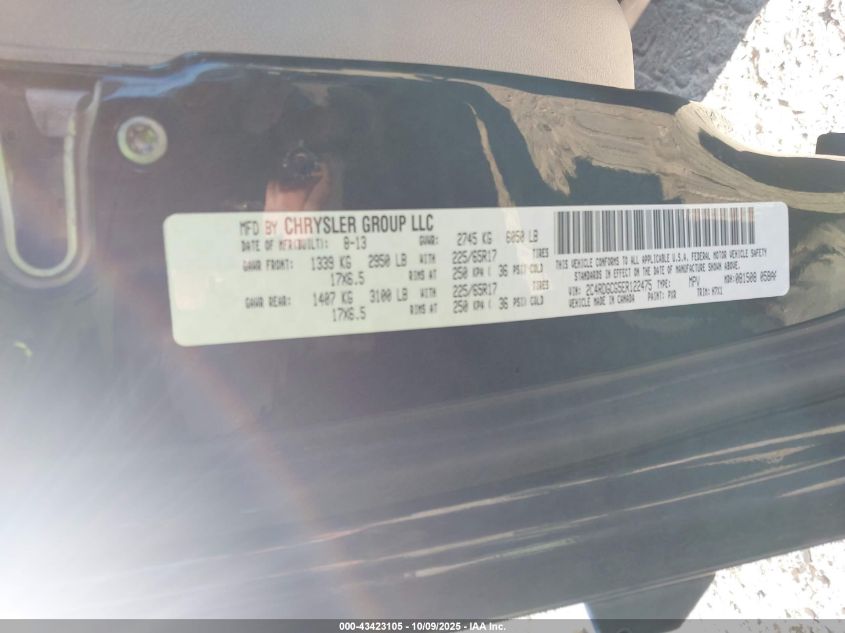 2014 Dodge Grand Caravan Sxt VIN: 2C4RDGCG5ER122475 Lot: 43423105