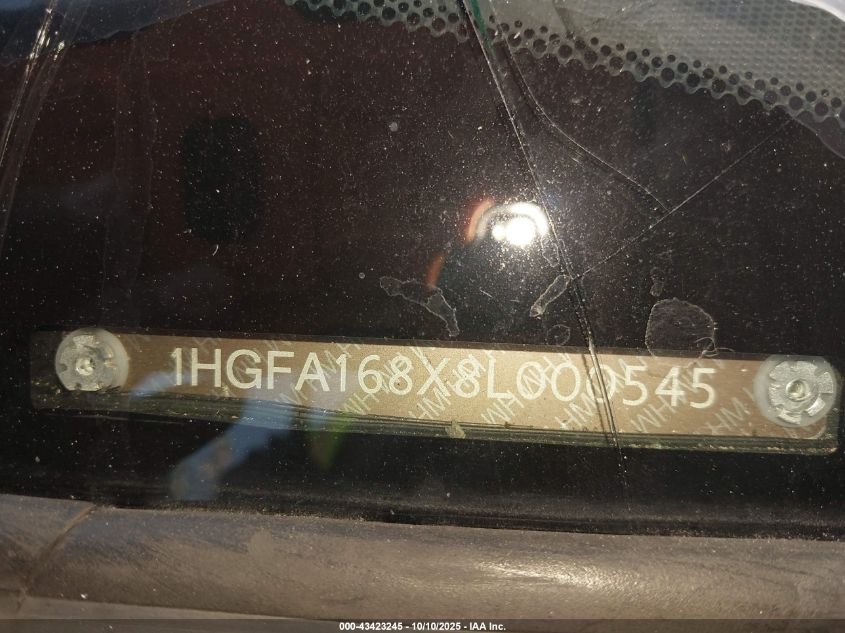 2008 Honda Civic Ex VIN: 1HGFA168X8L000545 Lot: 43423245