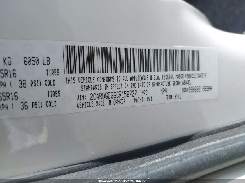 2012 Dodge Grand Caravan Crew VIN: 2C4RDGDG6CR156727 Lot: 43423352