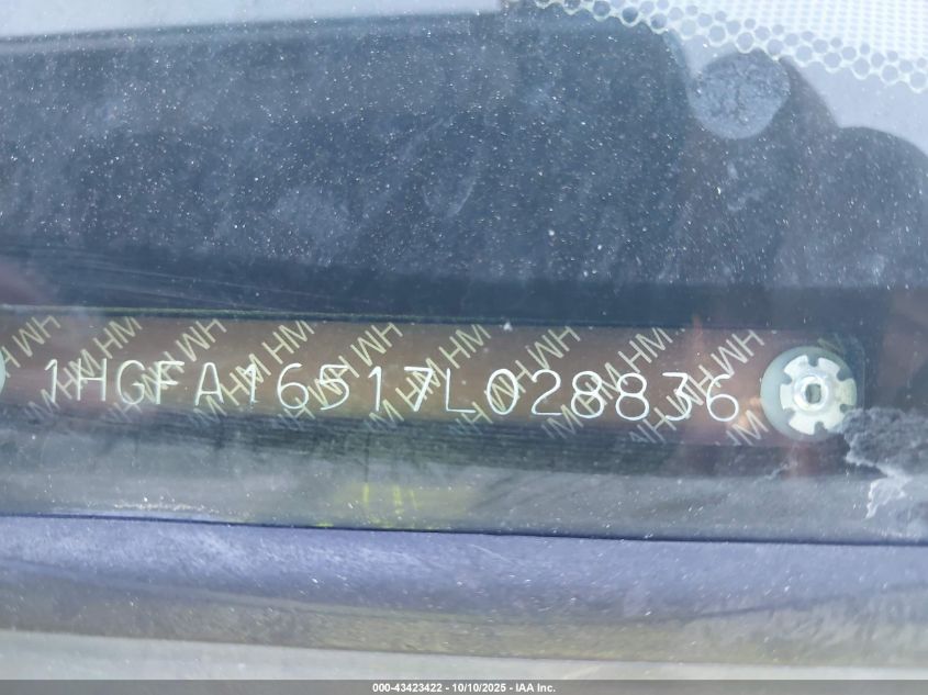 2007 Honda Civic Lx VIN: 1HGFA16517L028836 Lot: 43423422