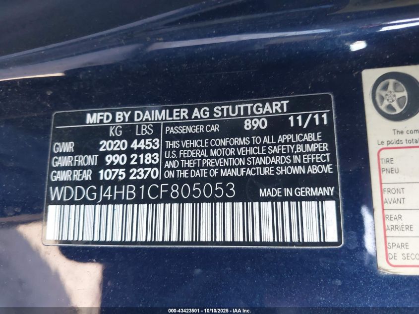 2012 Mercedes-Benz C 250 VIN: WDDGJ4HB1CF805053 Lot: 43423501