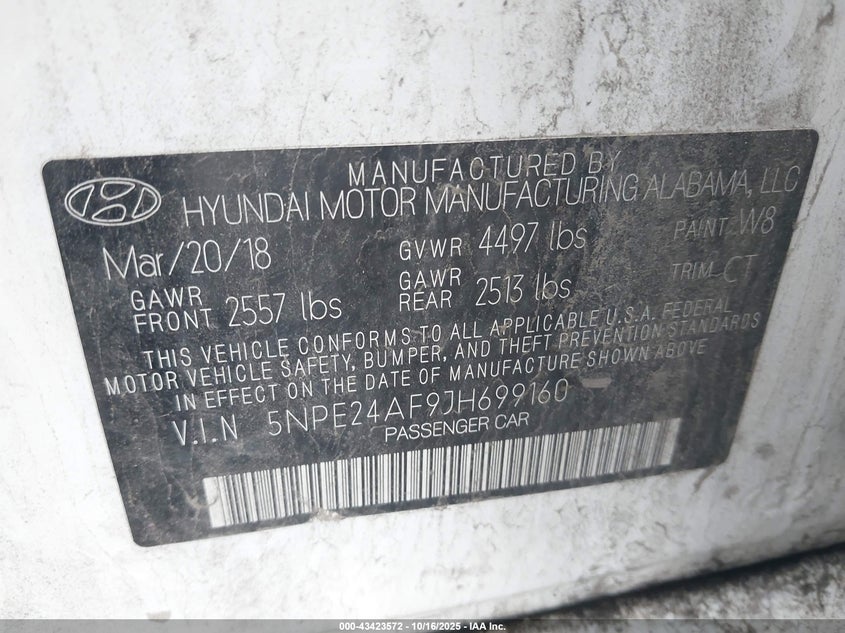 2018 HYUNDAI SONATA SE 5NPE24AF9JH699160