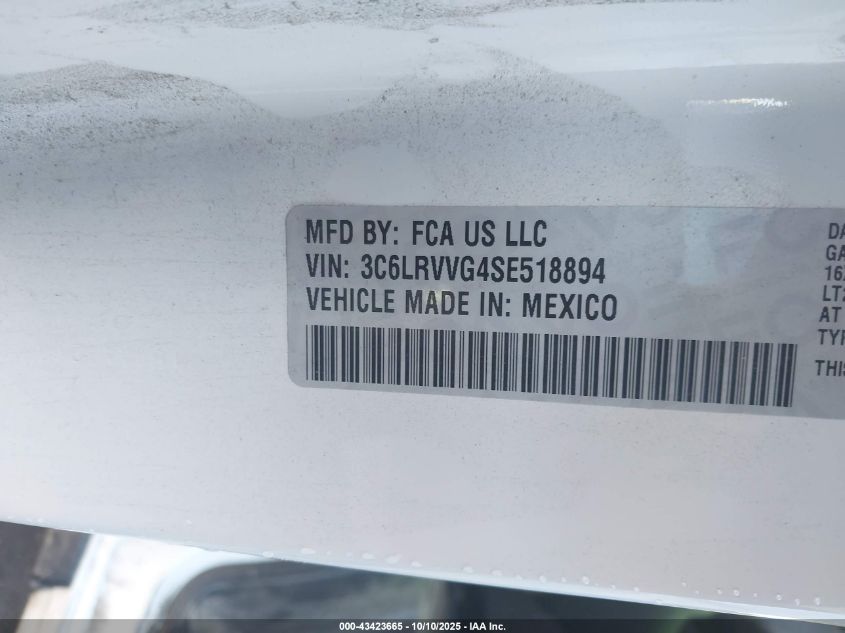2025 Ram Promaster 2500 Tradesman Low Roof 136 Wb W/Pass Seat VIN: 3C6LRVVG4SE518894 Lot: 43423665