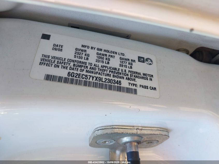 2009 Pontiac G8 Gt VIN: 6G2EC57YX9L230346 Lot: 43423902