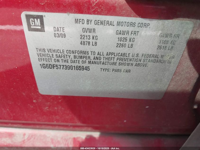 2009 Cadillac Cts Standard VIN: 1G6DF577390165945 Lot: 43423928
