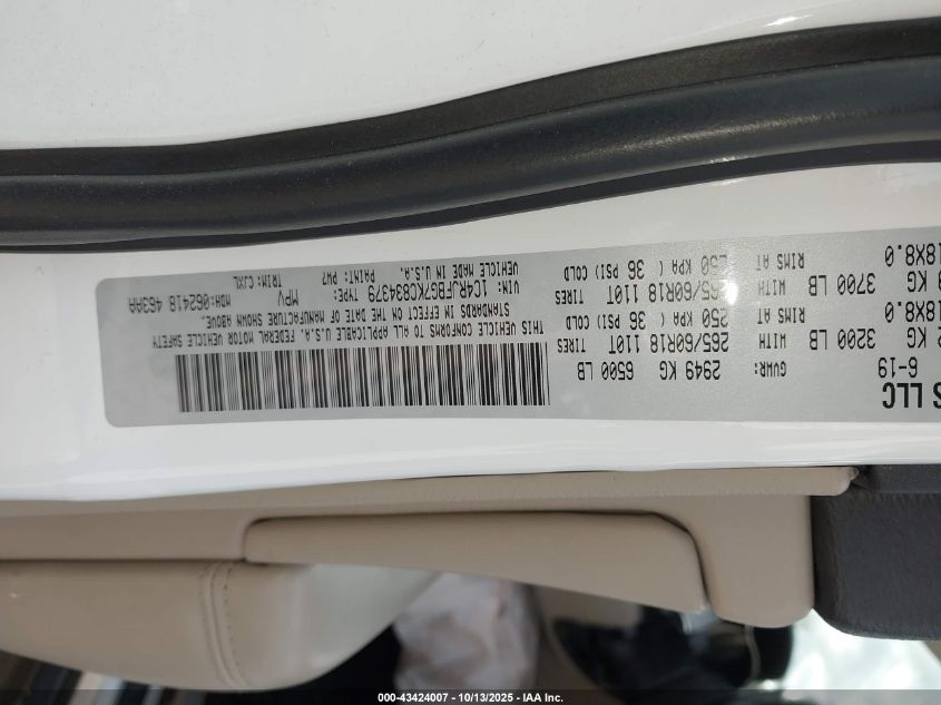 2019 Jeep Grand Cherokee Limited 4X4 VIN: 1C4RJFBG7KC834379 Lot: 43424007