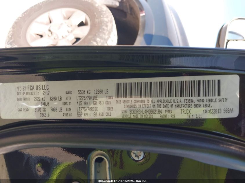 2017 Ram 3500 Laramie Longhorn 4X4 6'4 Box VIN: 3C63R3NL4HG662184 Lot: 43424017