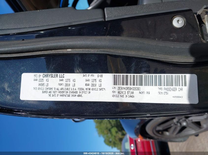 2008 Dodge Charger VIN: 2B3KA43R58H326361 Lot: 43424018