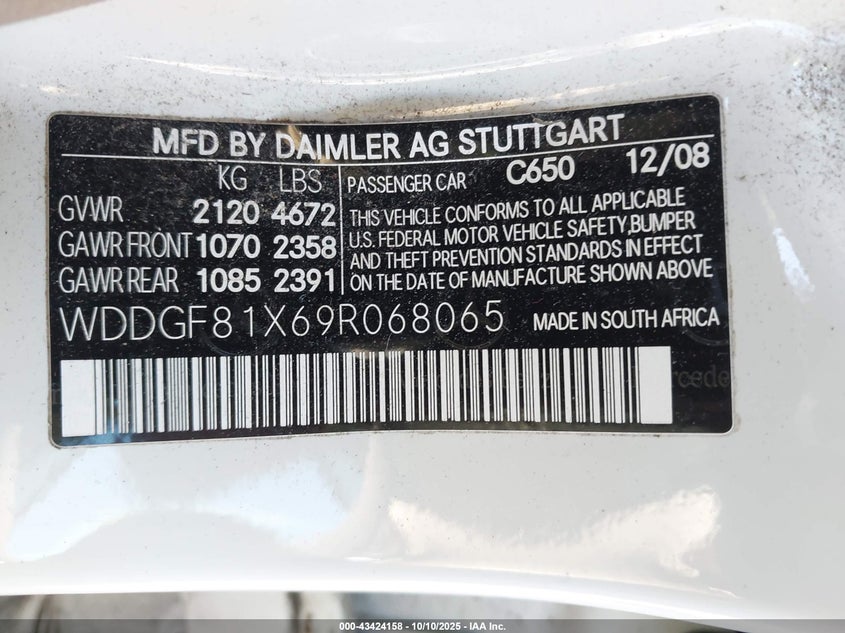 2009 Mercedes-Benz C 300 Luxury 4Matic/Sport 4Matic VIN: WDDGF81X69R068065 Lot: 43424158