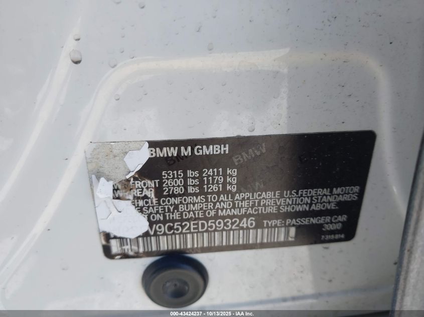 2014 BMW M5 VIN: WBSFV9C52ED593246 Lot: 43424237