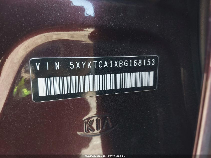 2011 Kia Sorento Lx VIN: 5XYKTCA1XBG168153 Lot: 43424326