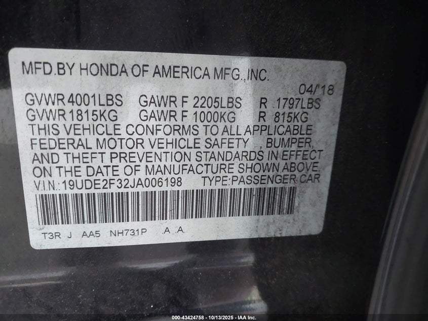 2018 ACURA ILX ACURAWATCH PLUS PACKAGE 19UDE2F32JA006198