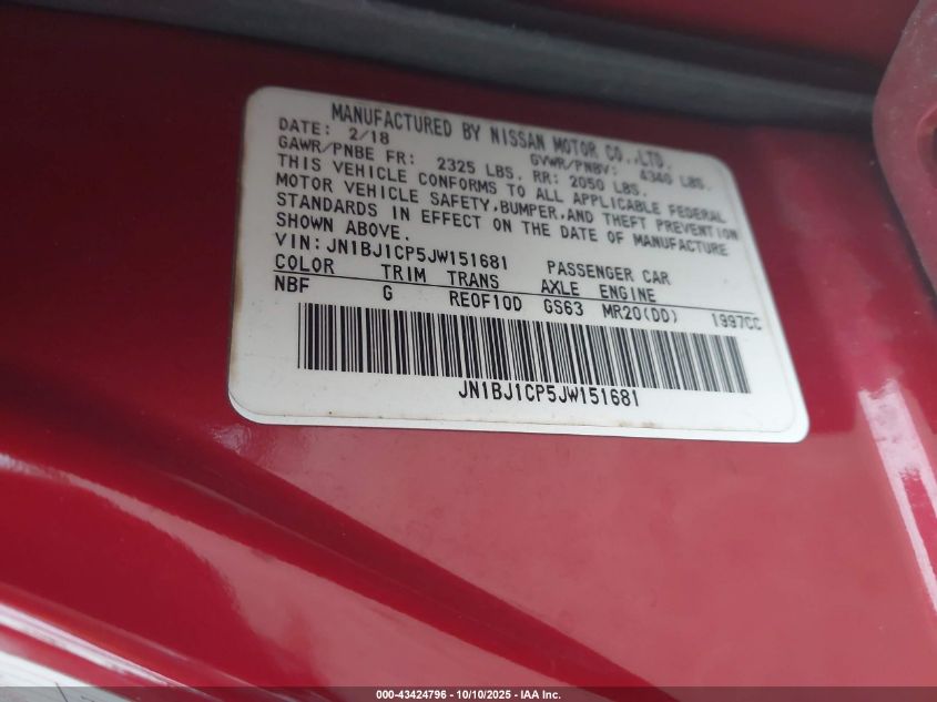 2018 Nissan Rogue Sport S VIN: JN1BJ1CP5JW151681 Lot: 43424796