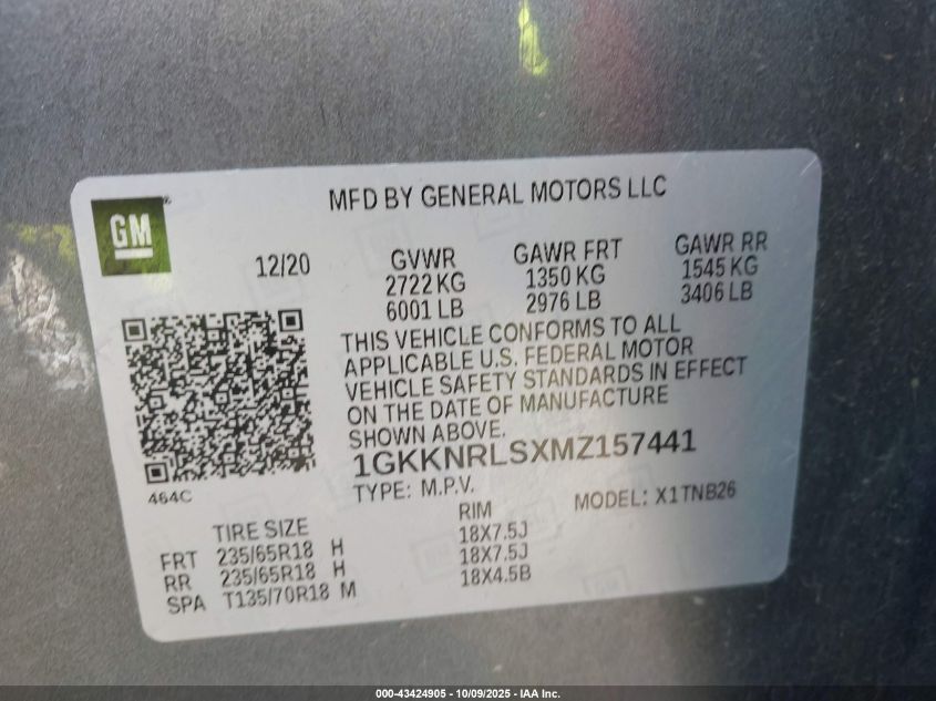 2021 GMC Acadia Awd Sle VIN: 1GKKNRLSXMZ157441 Lot: 43424905