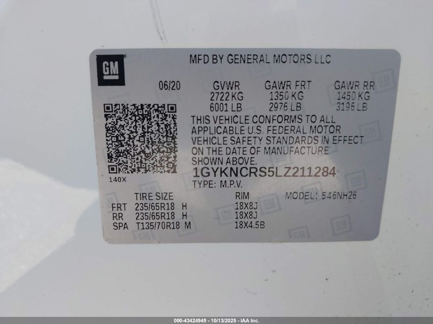 2020 Cadillac Xt5 Fwd Premium Luxury VIN: 1GYKNCRS5LZ211284 Lot: 43424949