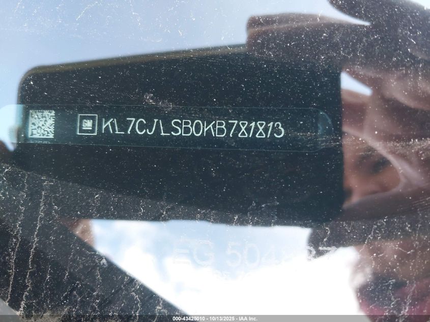 2019 Chevrolet Trax Lt VIN: KL7CJLSB0KB781813 Lot: 43425010